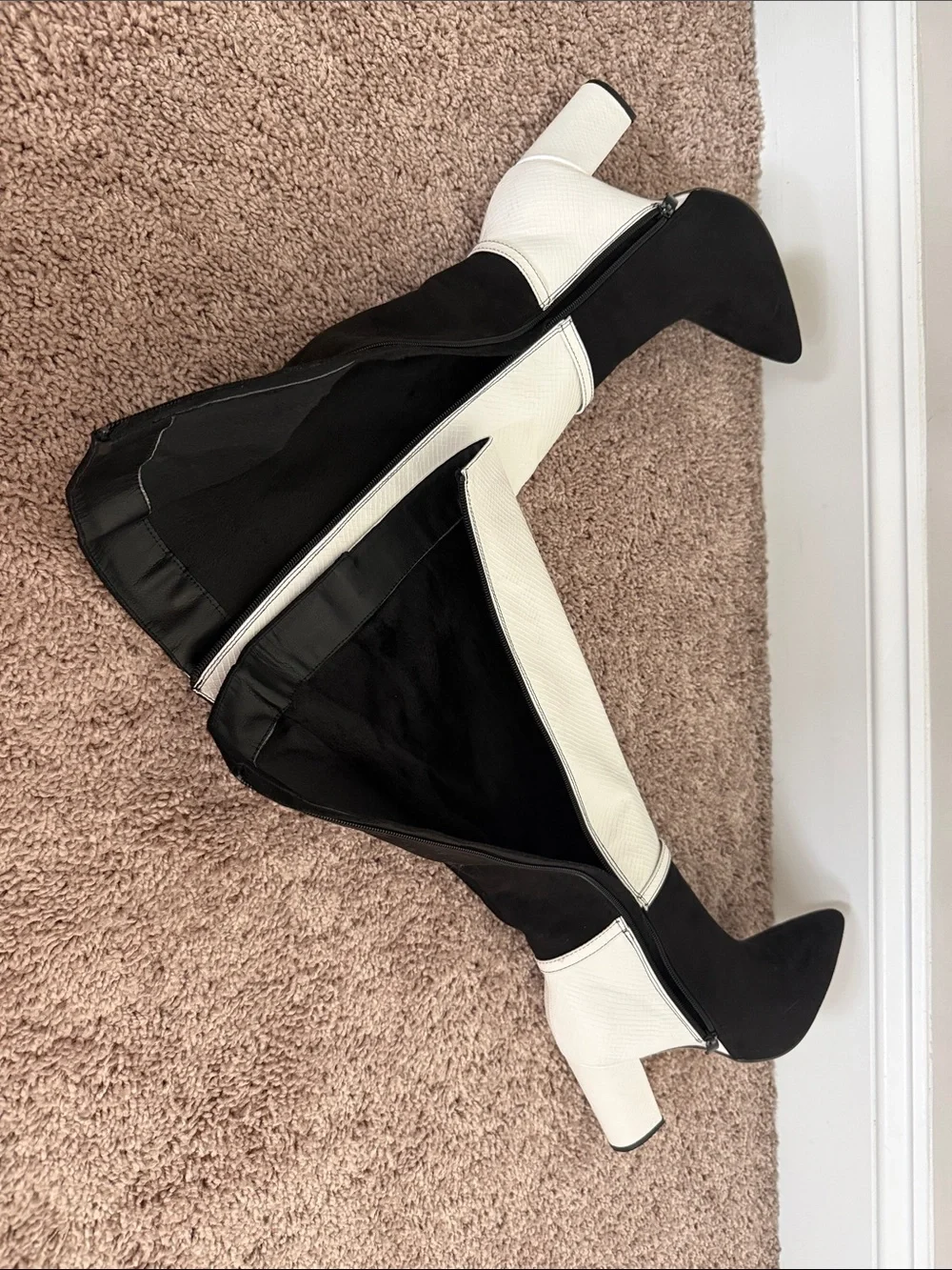 SHEIN Black and White Two-Tone Over-the-Knee Pointed Boots